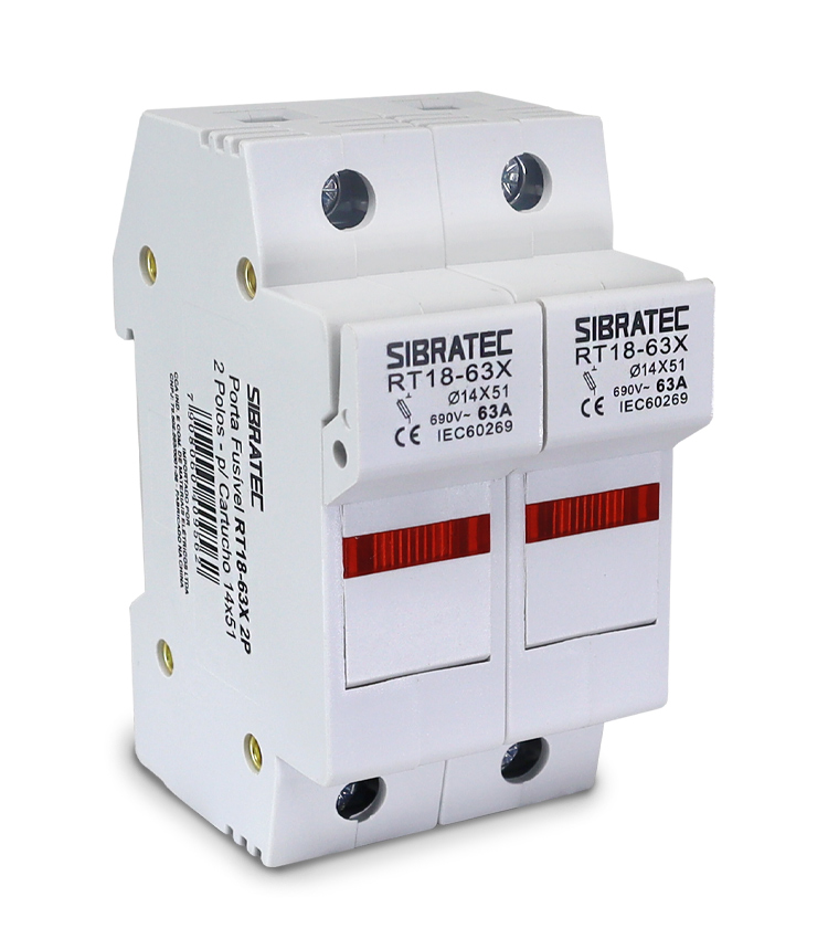 Porta Fusível tipo Cartucho 2 Polos RT18-63 690Vca com Indicador para Fusíveis 14x51mm até 63A 