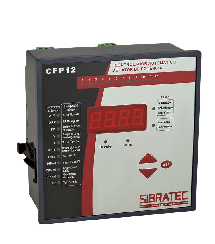 Controlador de Fator de Potência Trifásico 12 Estágios CFP-12 380V - Alimentação Fase/Neutro (220V)