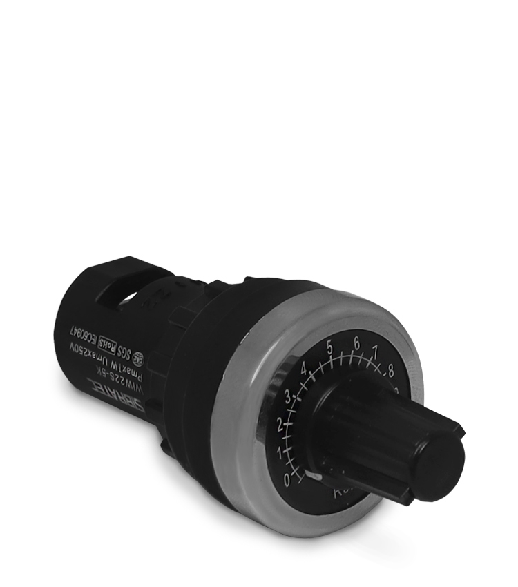 Potenciômetro Linear  Ø22mm com Knob W1W22SSM-5 Tipo B de 5KΩ com 1 Volta Preto