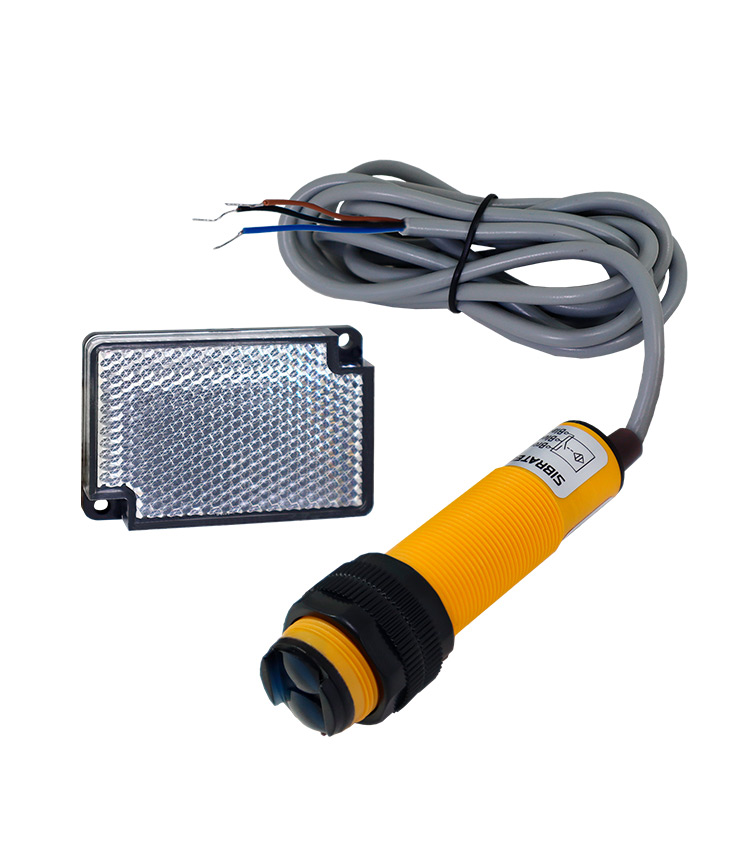 Sensor Fotoelétrico com Cabo G18-3B2PA não faceado difuso retroreflexivo (Espelho Prismático) 18mm 10-30Vcc (PNP/NA) C/ 3 Fios e Range 2mt
